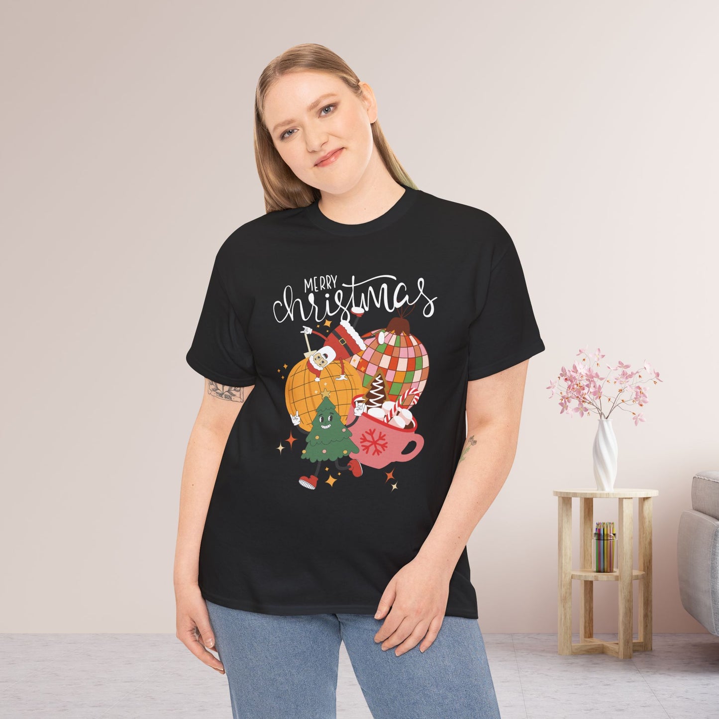 Merry Christmas Retro Ornament Shirt - Christmas Heavy Cotton Tee