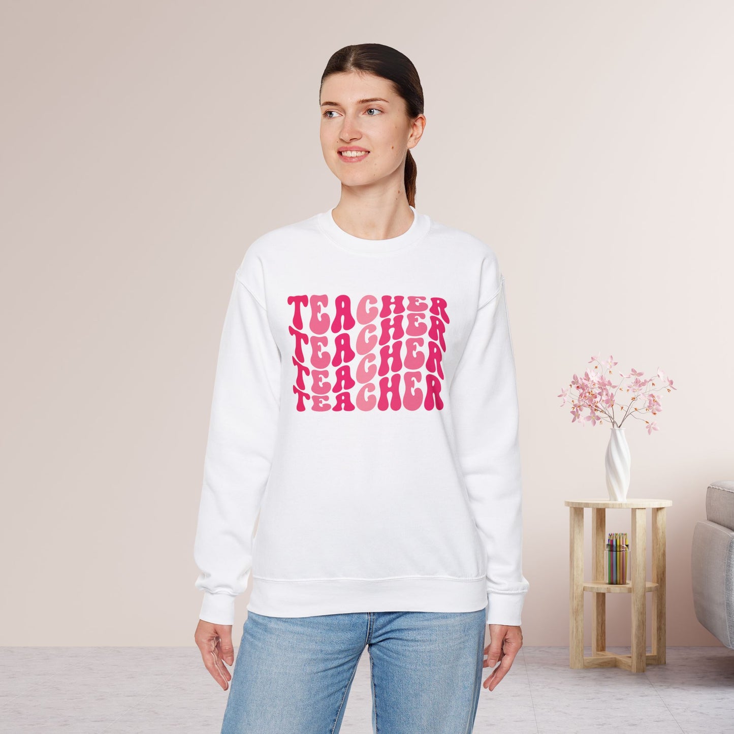 Groovy Hot Pink Teacher Sweatshirt for School Teachers