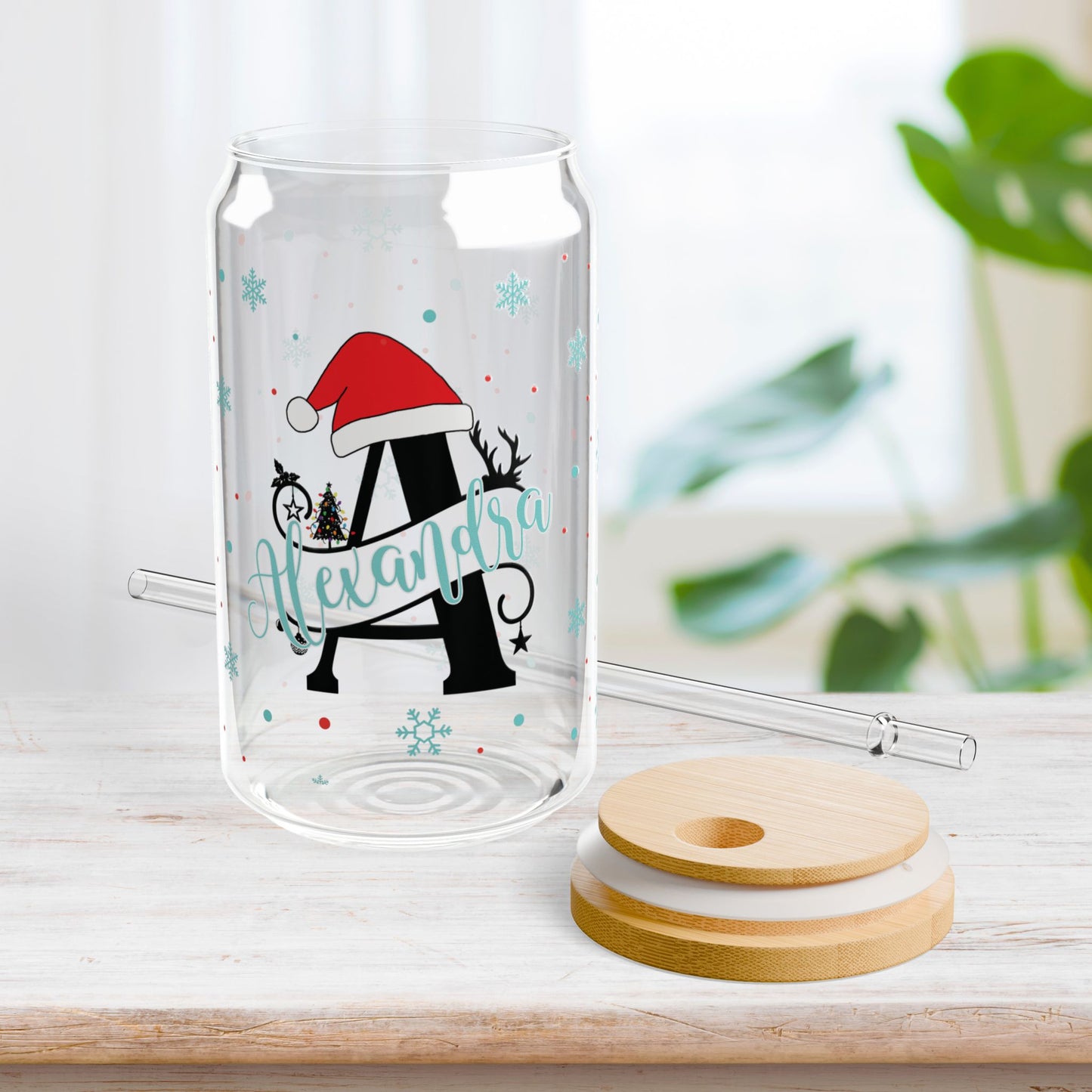 Personalized Christmas Monogram Sipper Glass with First Name - Custom Christmas Gifts