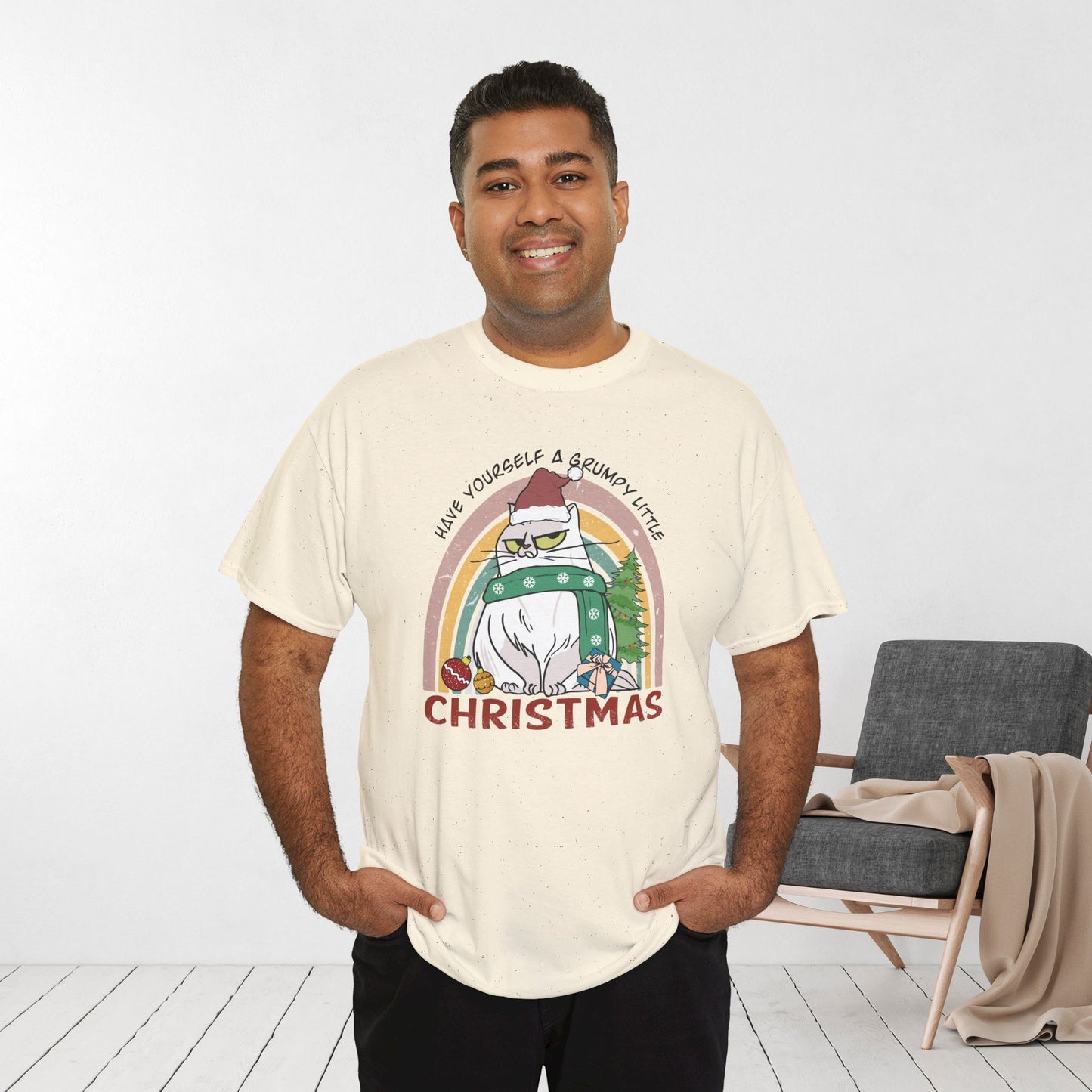 Have Yourself A Grumpy Little Christmas Funny Cat Christmas Heavy Cotton Tee - Cat Lovers Christmas Gift