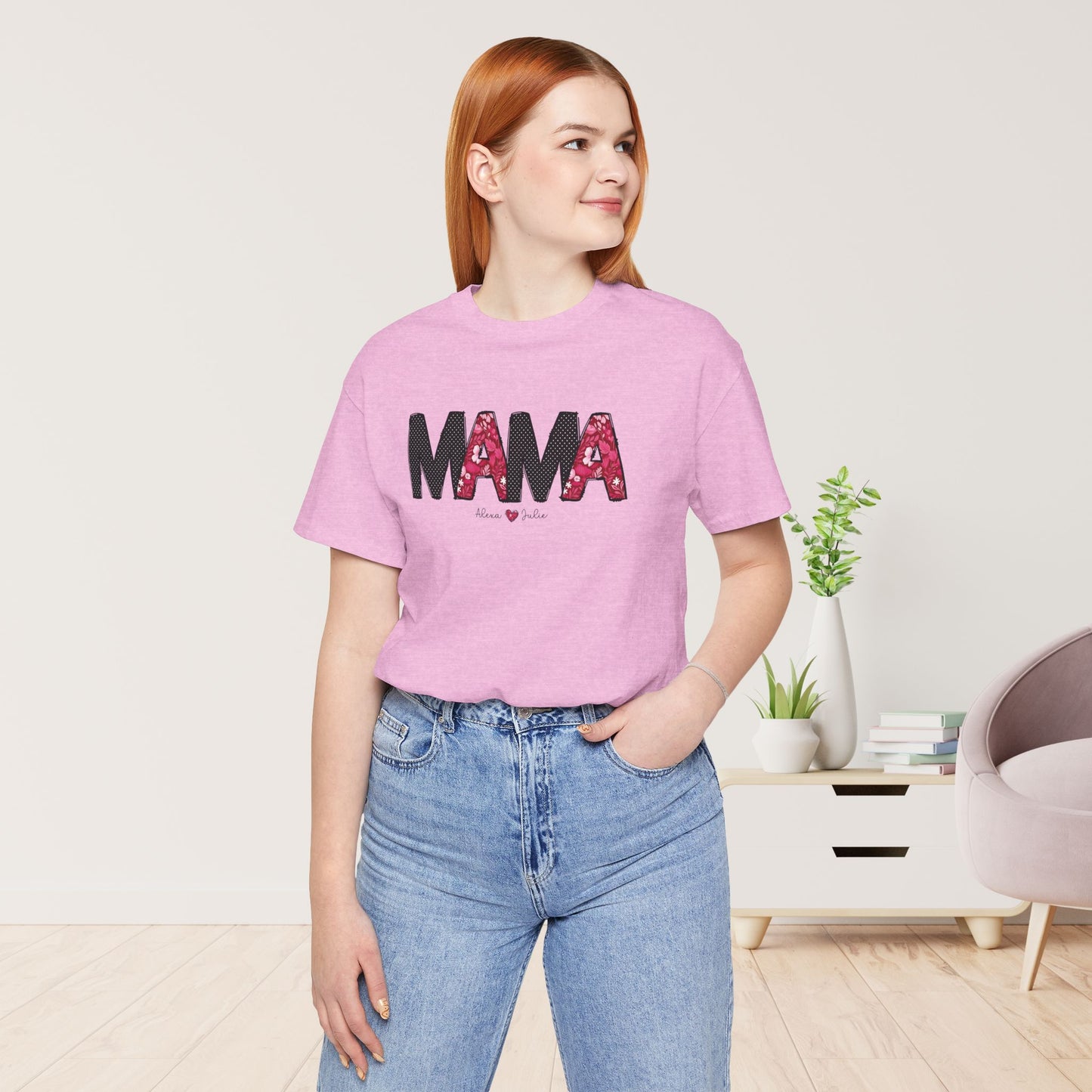 Custom Mama Soft Cotton Tee with Kids Names - Personalized Gift for Mom