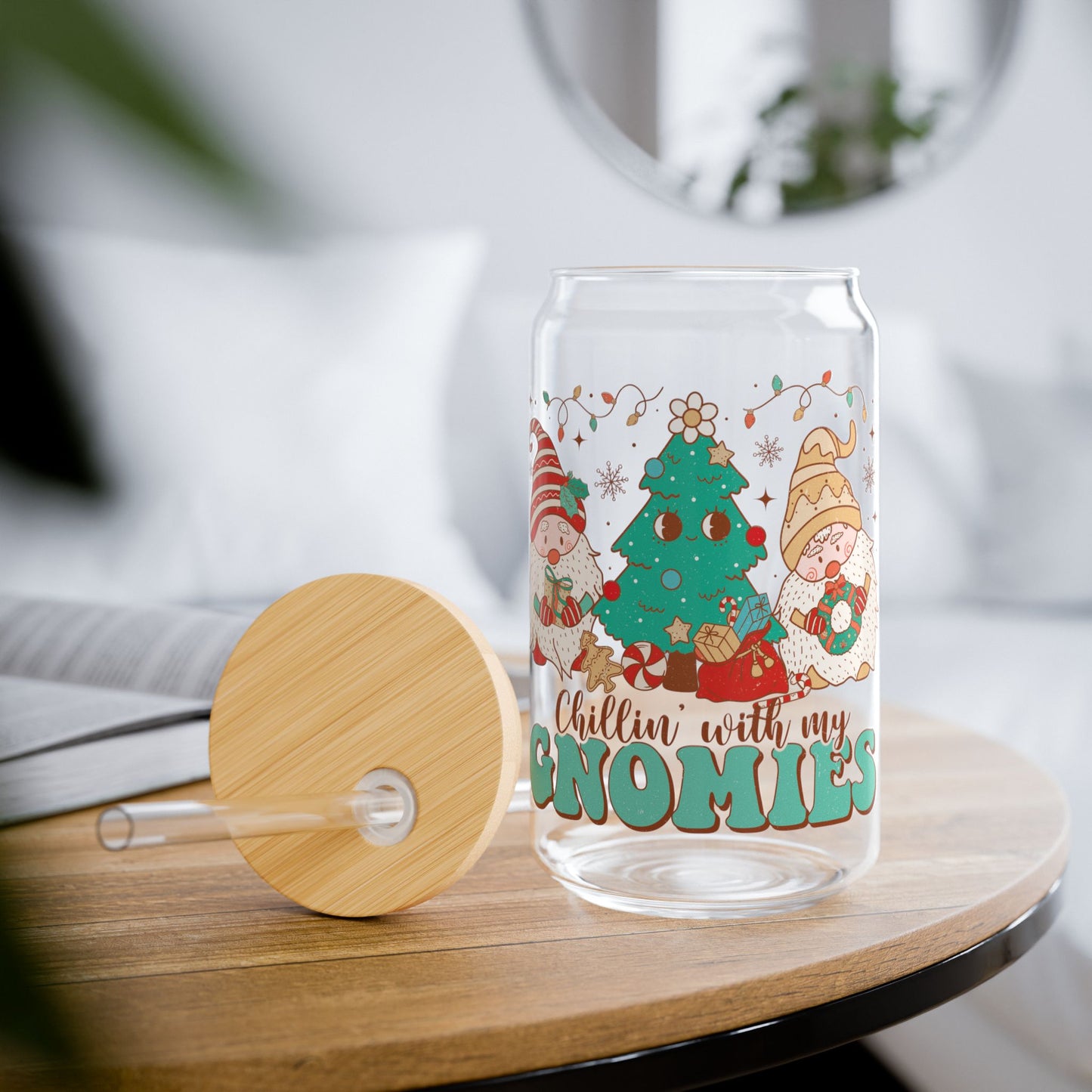 Chillin' With My Gnomies Retro Christmas Sipper Glass - Best Christmas Gift