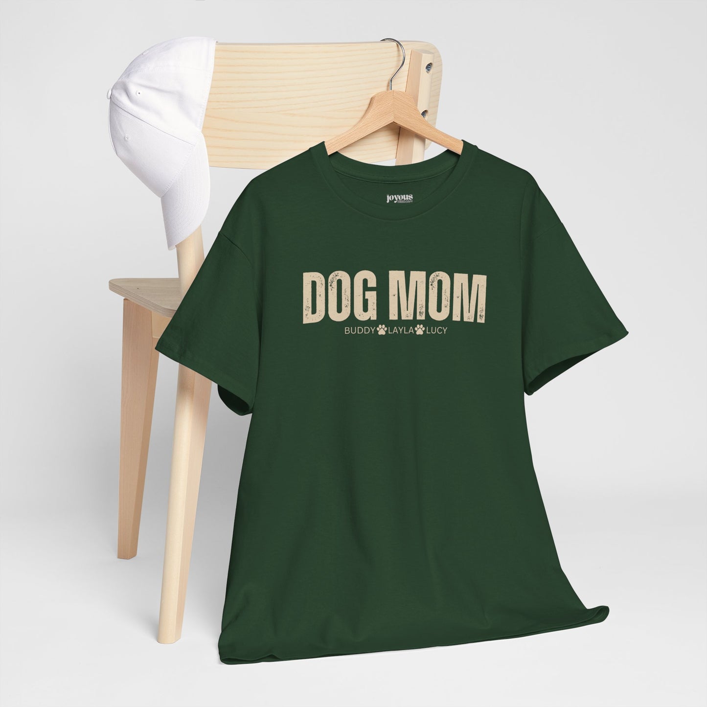 Custom Dog Mom Heavy Cotton Tee with Dogs Name - Personalized Dog Lover Gift