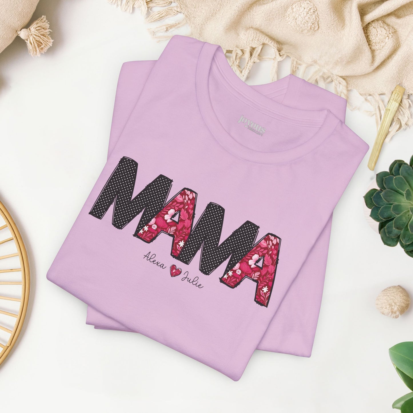 Custom Mama Soft Cotton Tee with Kids Names - Personalized Gift for Mom