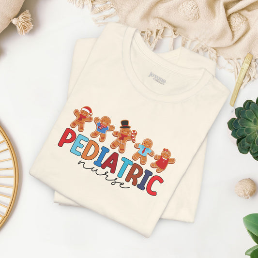 Christmas Pediatric Nurse Soft Cotton Tee with Gingerbread Men