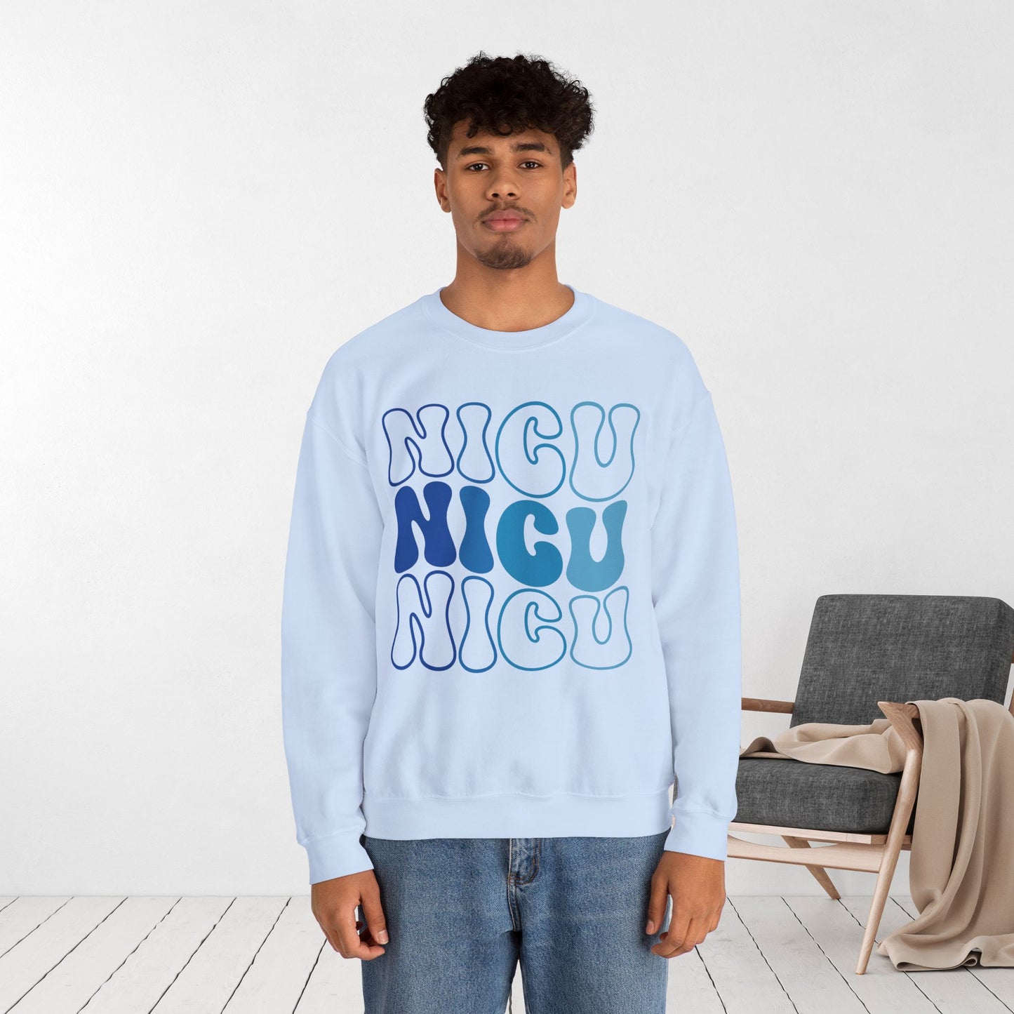 Groovy Blue NICU Sweatshirt - Neonatal ICU Nurse Sweater