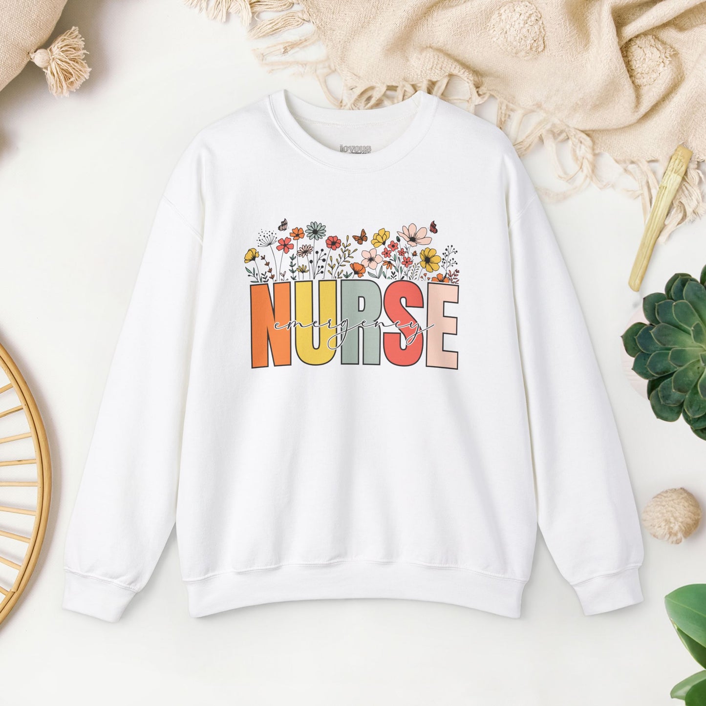 ER Nurse Sweatshirt with Spring Flowers for Emergency Room Nurse