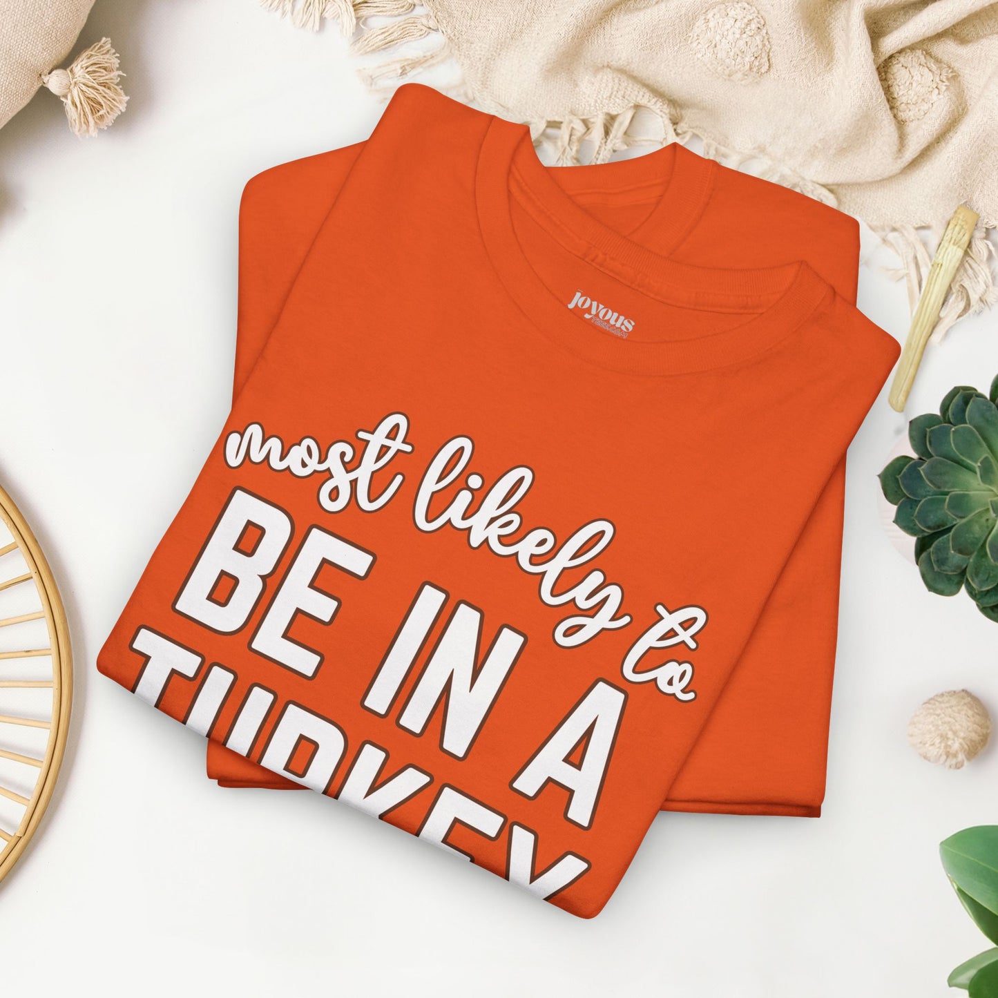 Funny Thanksgiving Shirt - Most Likely to Be in a Turkey Coma Heavy Cotton Tee