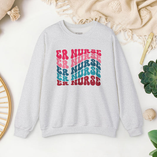 Groovy Colorful ER Nurse Sweatshirt - Emergency Nurse Crewneck