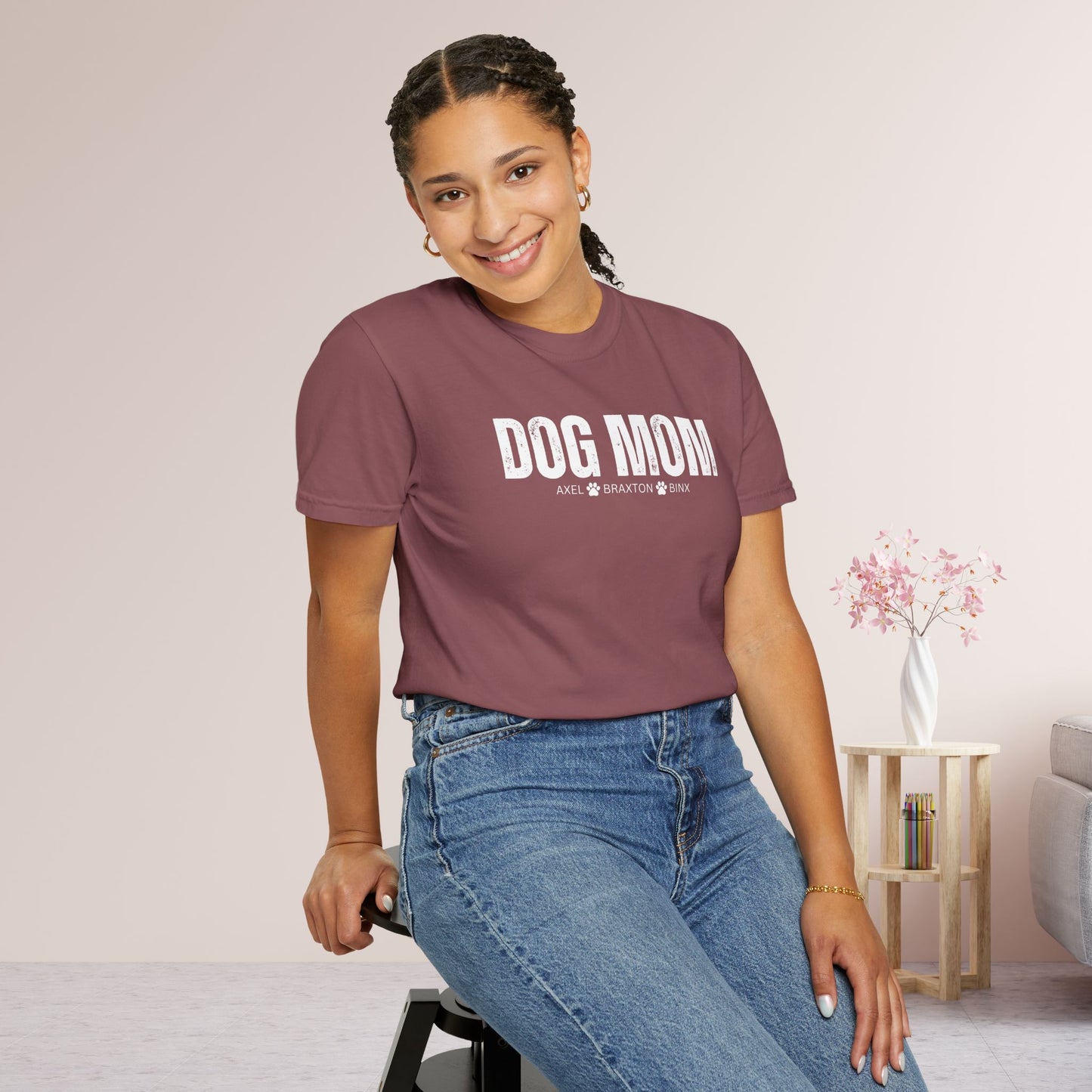 Custom Dog Mom Comfort Colors Shirt with Dogs Name - Personalized Dog Lover Gift