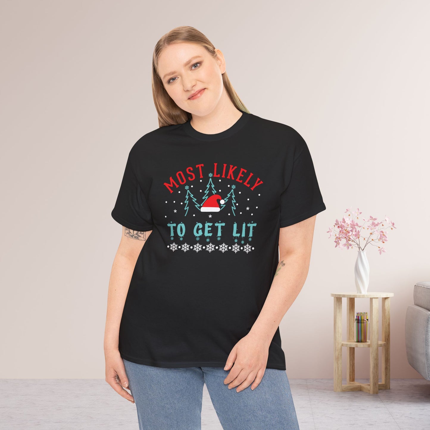 Most Likely To Get Lit Funny Christmas Shirt - Matching Family Christmas Heavy Cotton Tee