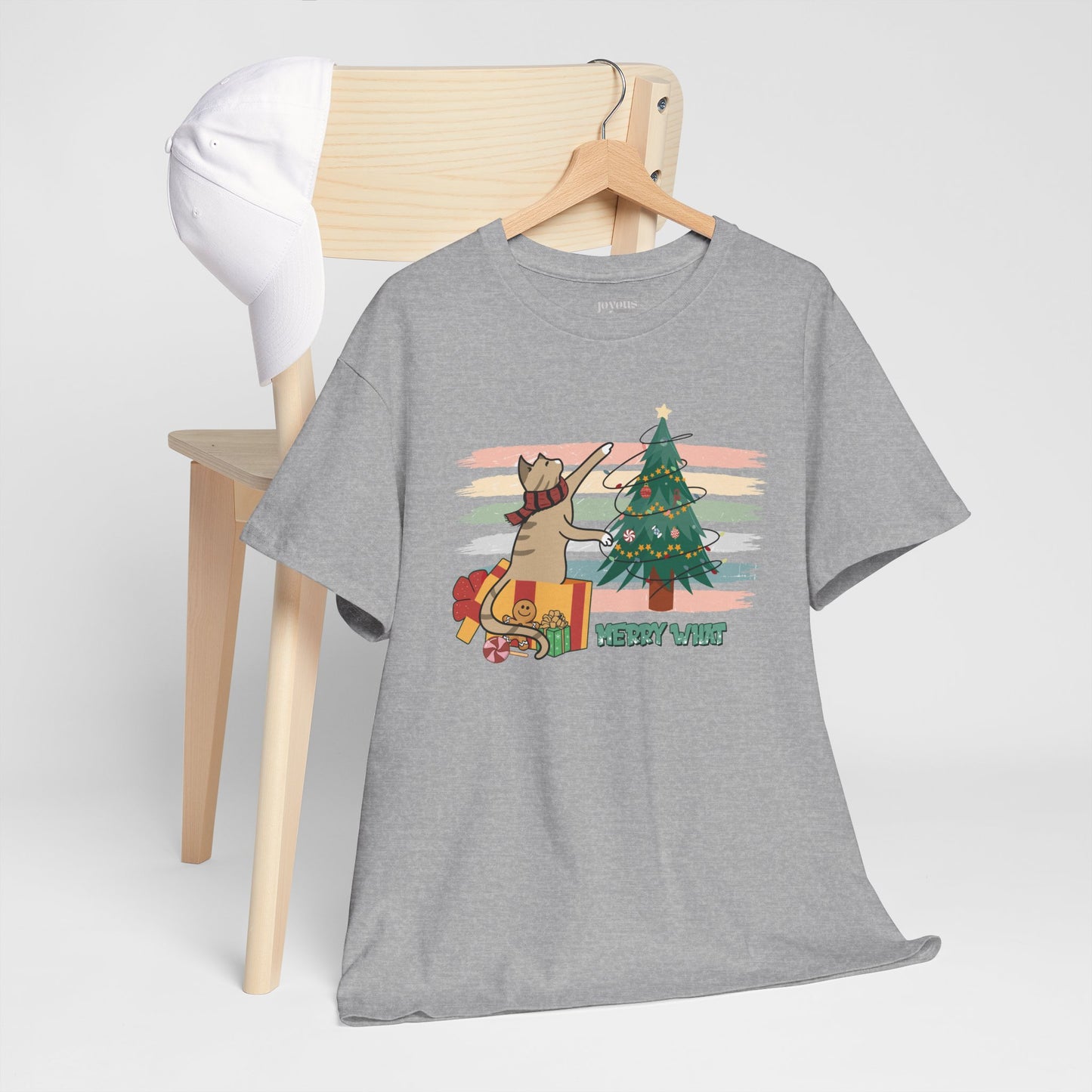 Merry What Funny Cat Christmas Heavy Cotton Tee - Cat Lovers Christmas Gift