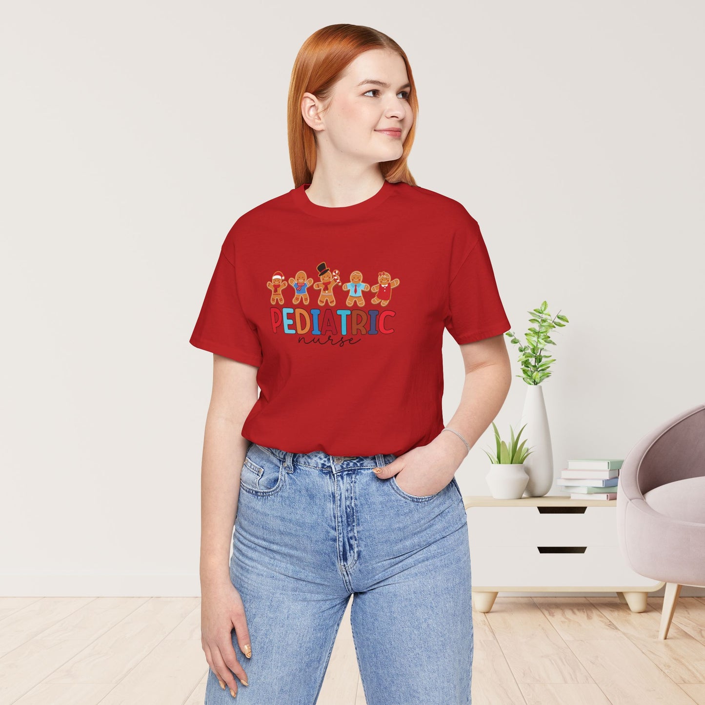 Christmas Pediatric Nurse Soft Cotton Tee with Gingerbread Men