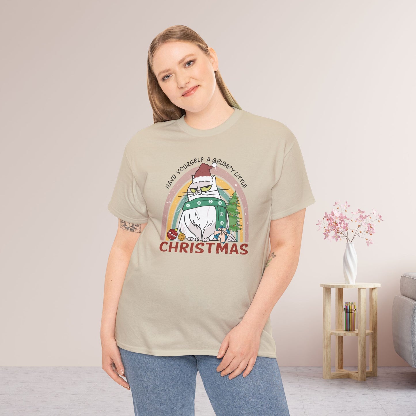 Have Yourself A Grumpy Little Christmas Funny Cat Christmas Heavy Cotton Tee - Cat Lovers Christmas Gift