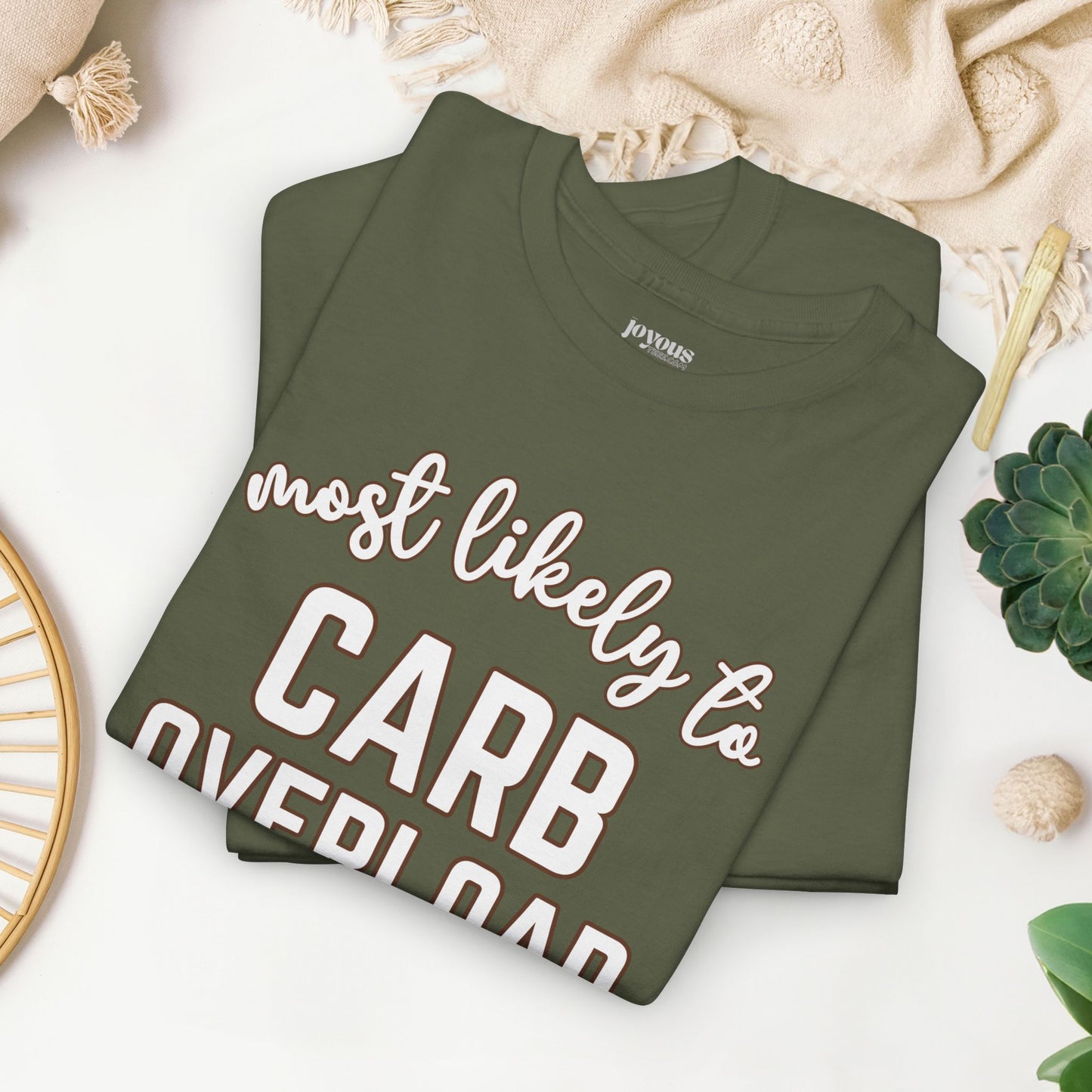 Funny Thanksgiving Shirt - Most Likely to Carb Overload Heavy Cotton Tee