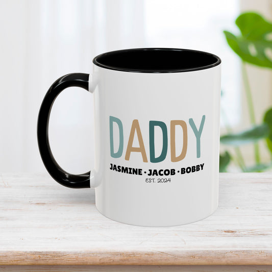 Personalized Daddy Coffee Mug with Kids Names - Custom Dad Gifts for Father's Day