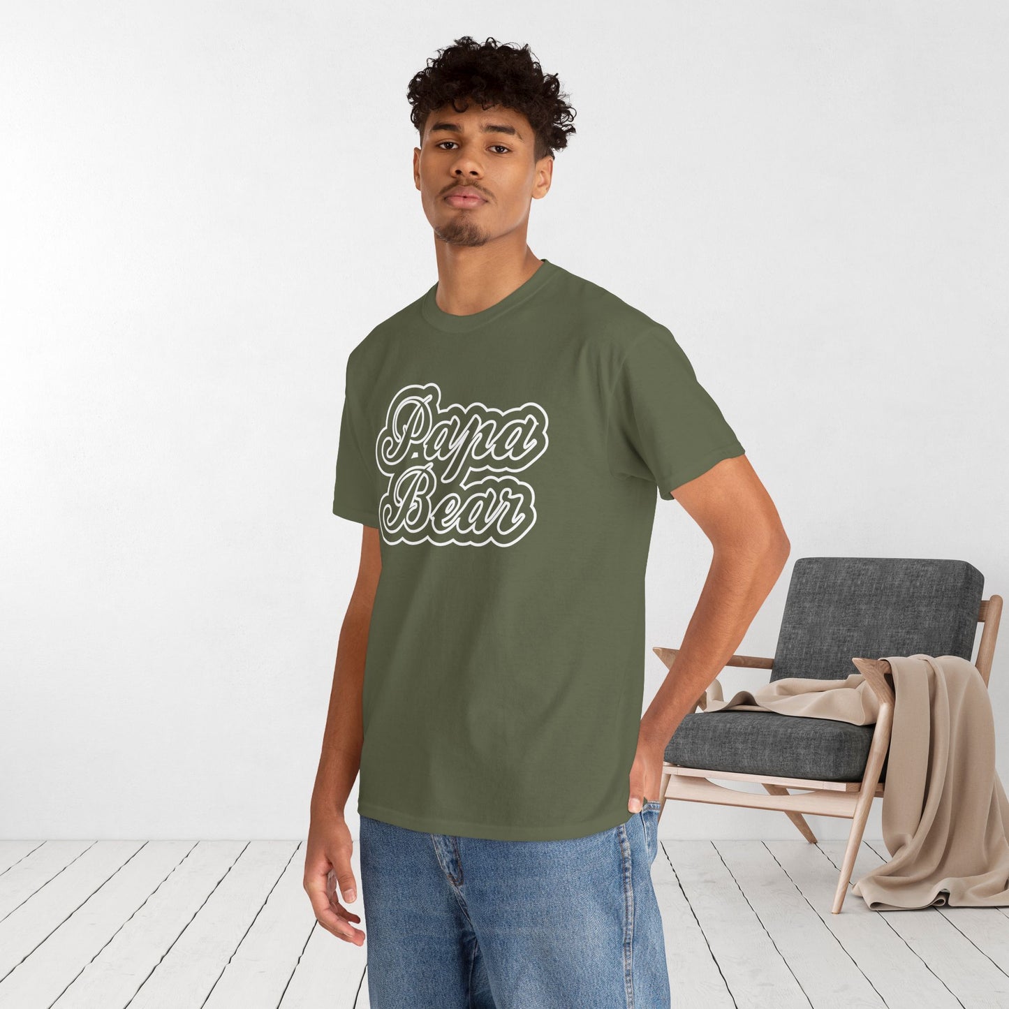 Papa Bear Heavy Cotton Tee - Gift for Dad for Father's Day