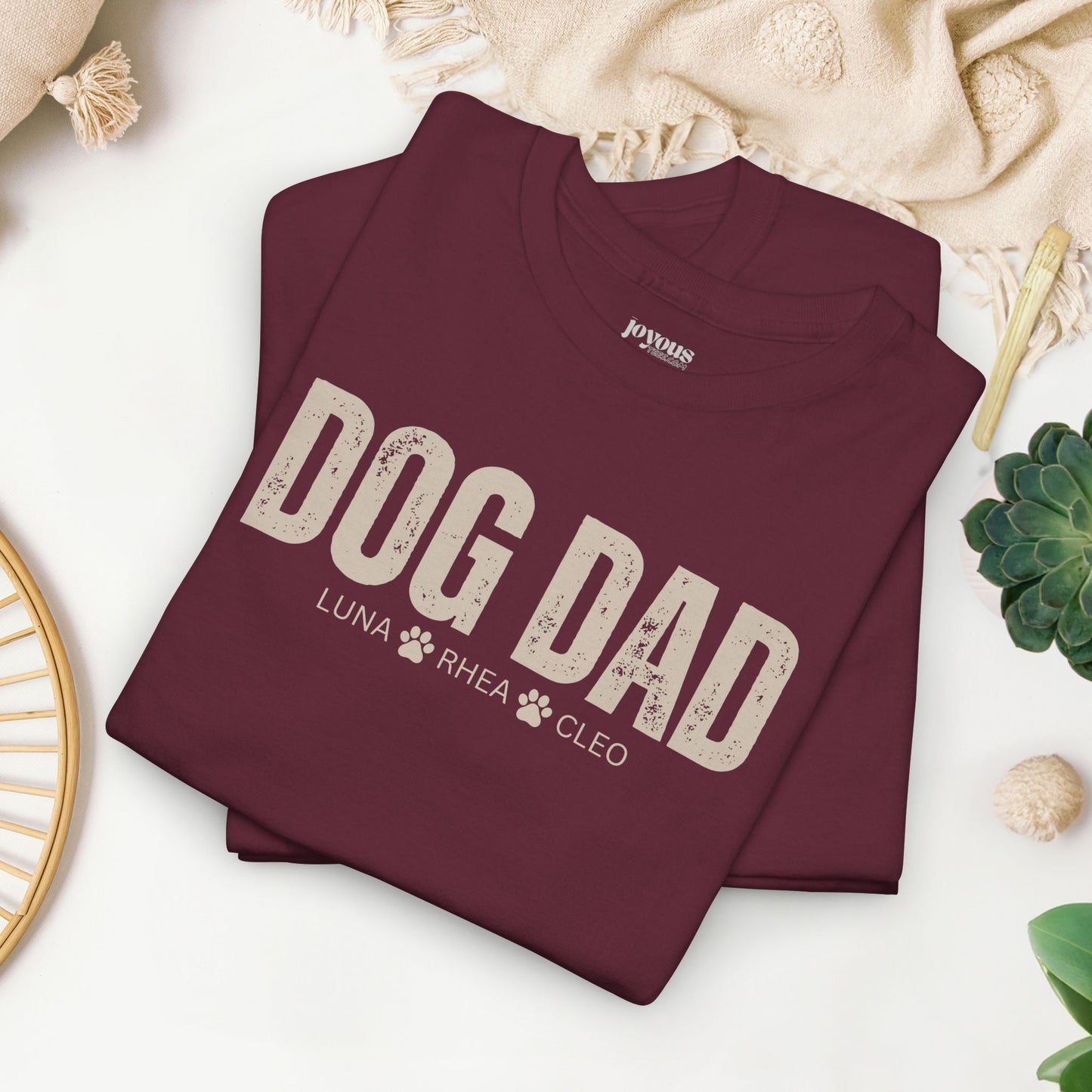 Custom Dog Dad Heavy Cotton Tee with Dogs Name - Personalized Dog Lover Gift