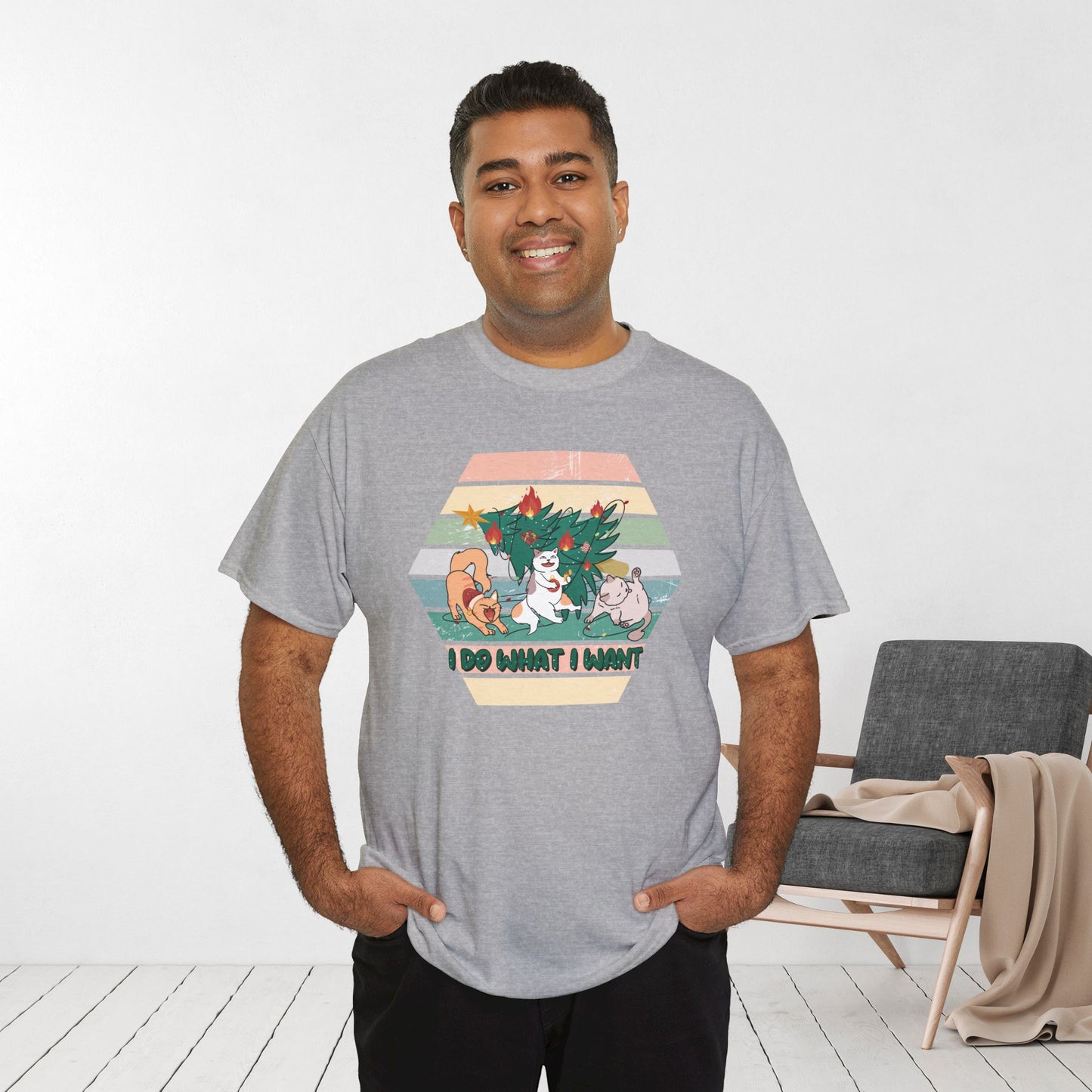 I Do What I Want Funny Cat Christmas Heavy Cotton Tee - Cat Lovers Christmas Gift