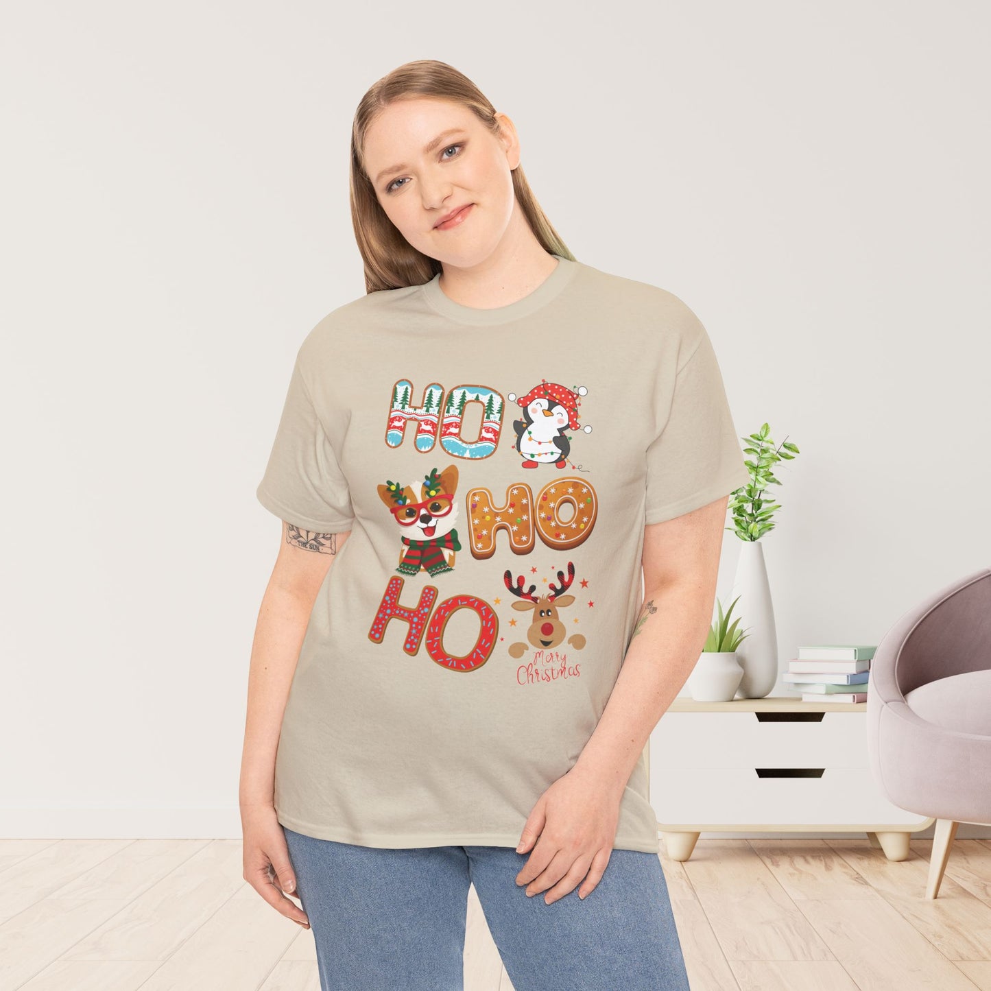 Ho Ho Ho Christmas Shirt - Matching Family Christmas Heavy Cotton Tee