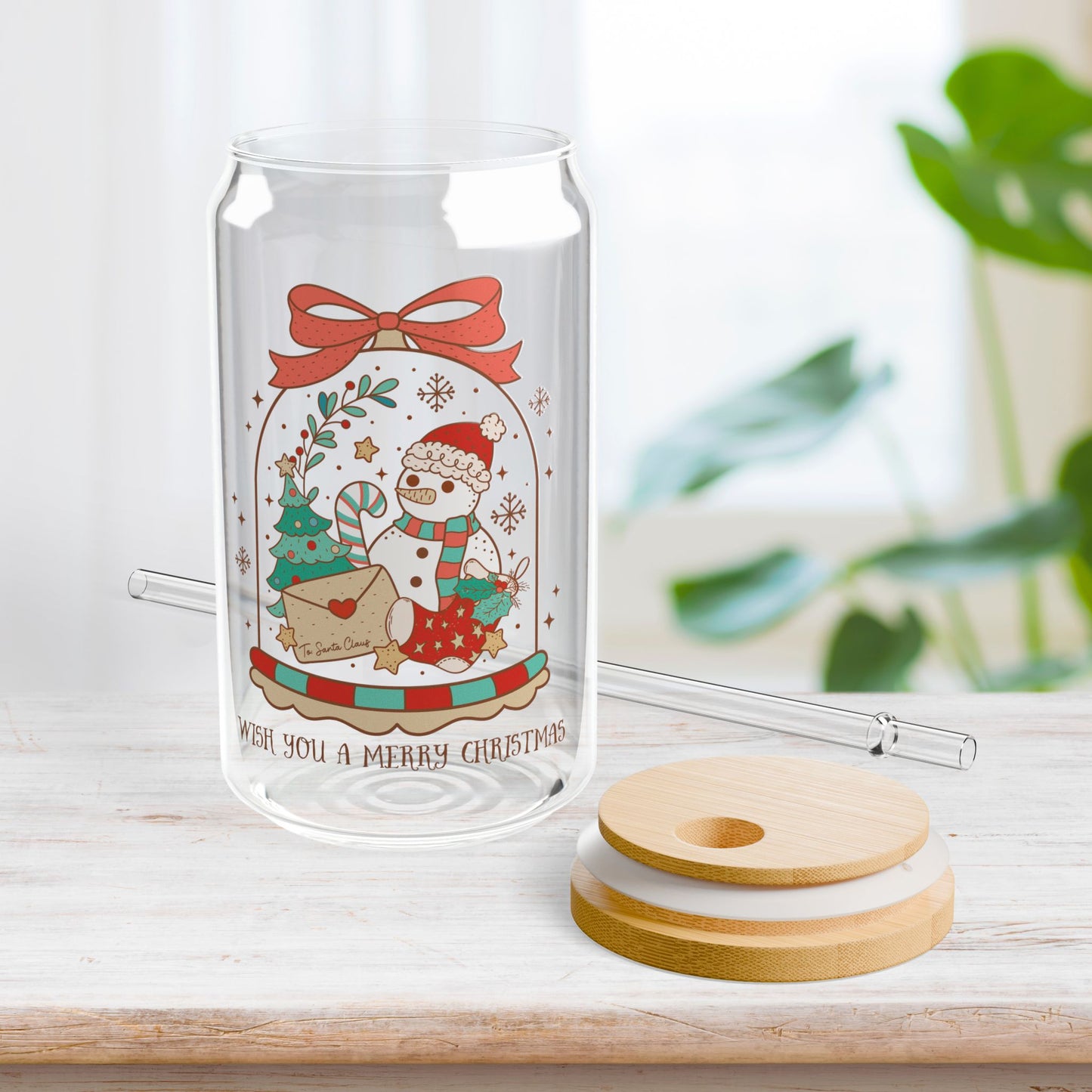 Wish You a Merry Christmas Retro Christmas Sipper Glass - Best Christmas Gift