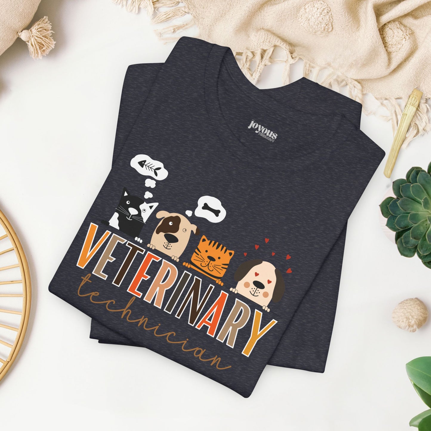 Veterinary Technician Soft Cotton Tee with Cute Dogs and Cats for VET Technician