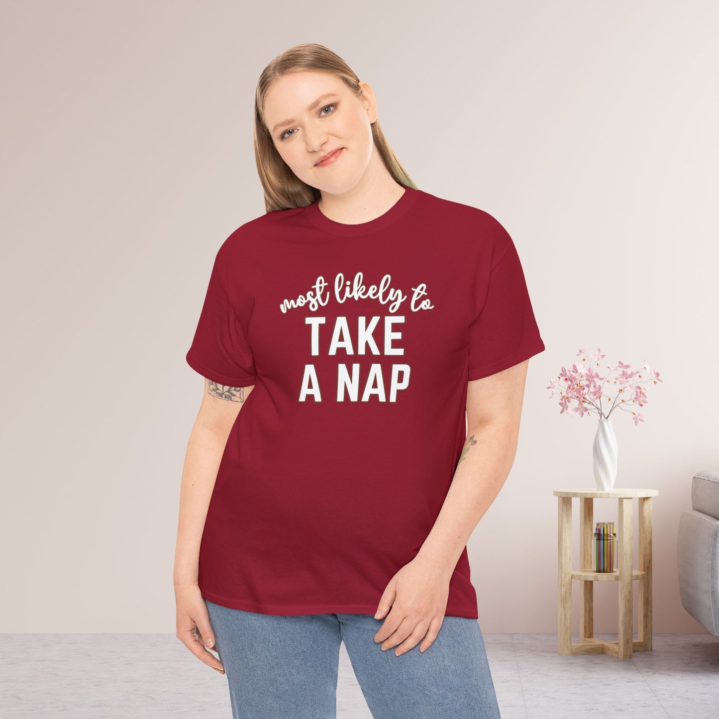 Funny Thanksgiving Shirt - Most likely to Take a Nap Heavy Cotton Tee