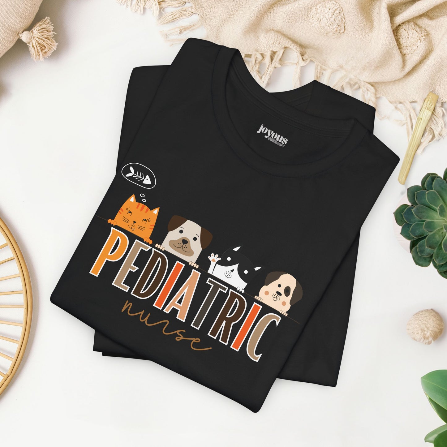 Cute Pediatric Nurse Soft Cotton Tee with Dogs and Cats for PEDS Nurse