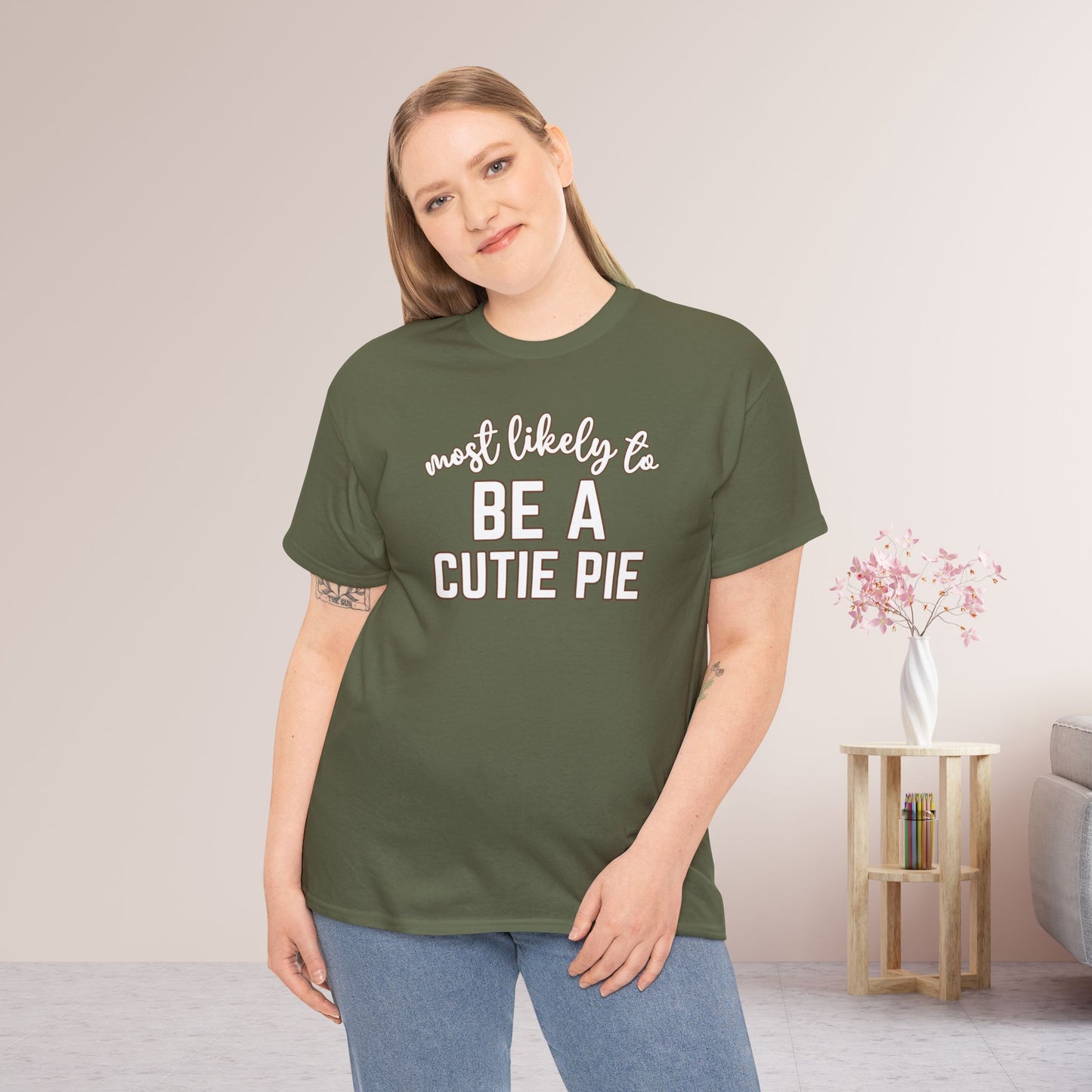 Funny Thanksgiving Shirt - Most likely to Be a Cutie Pie Heavy Cotton Tee