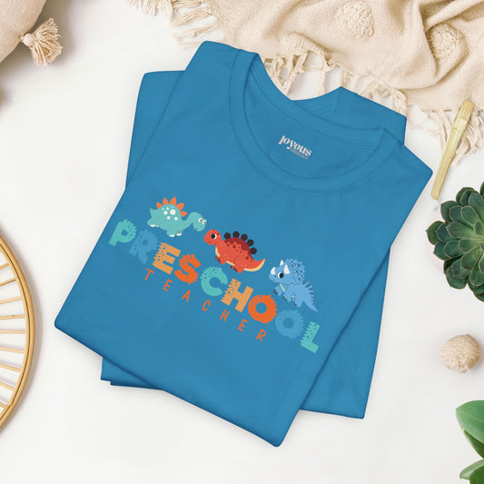 Preschool Teacher Soft Cotton Tee with Dinosaurs