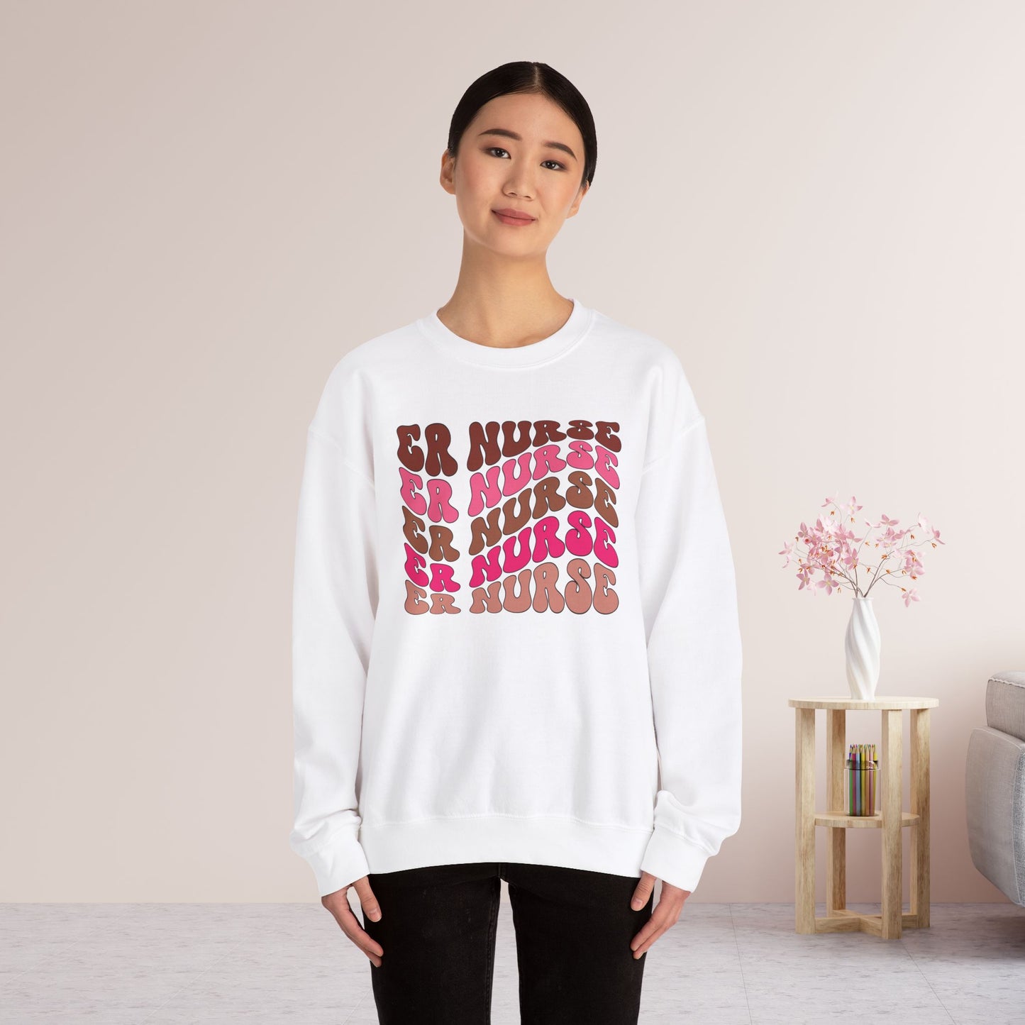 Groovy Pink ER Nurse Sweatshirt - Emergency Nurse Pullover