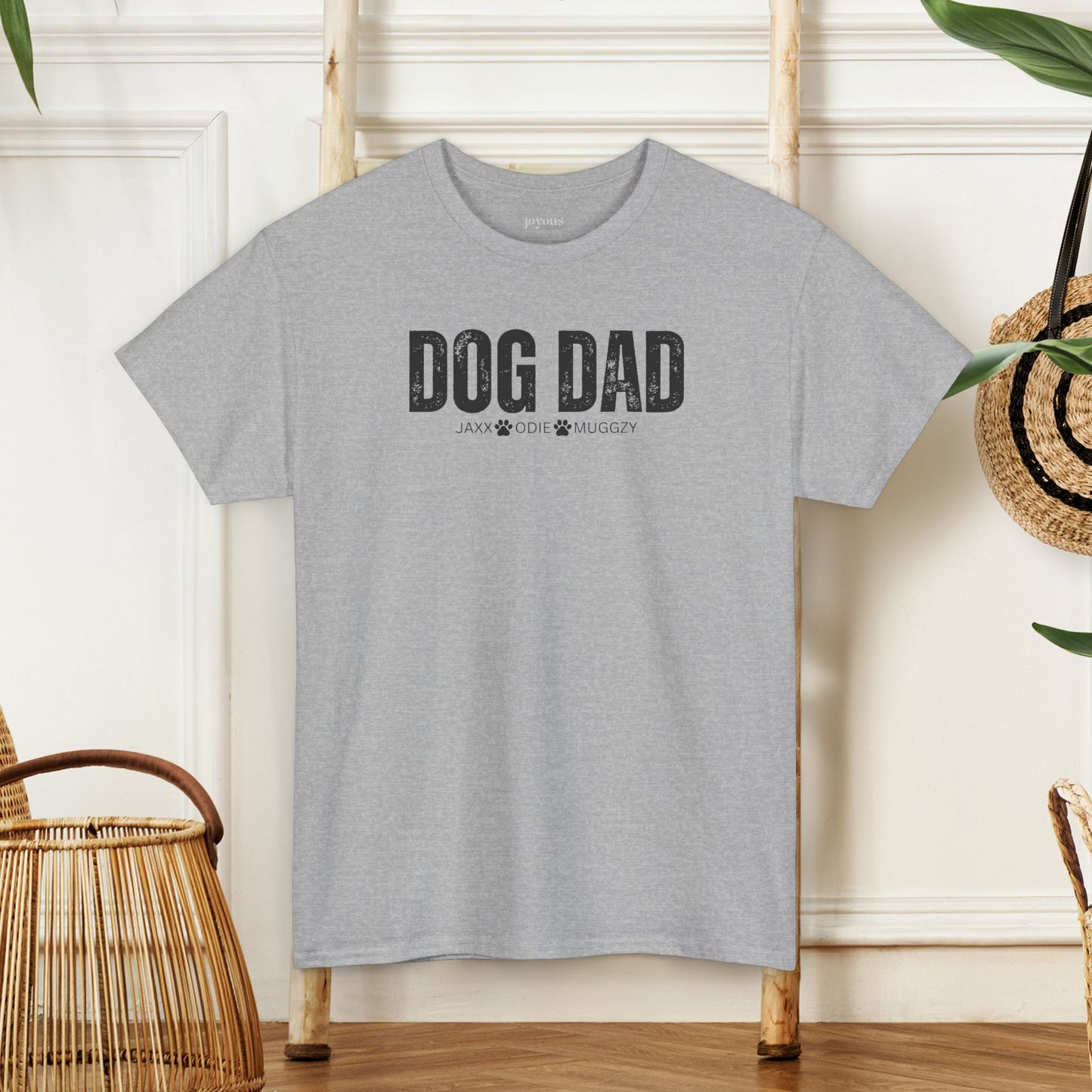 Custom Dog Dad Heavy Cotton Tee with Dogs Name - Personalized Dog Lover Gift