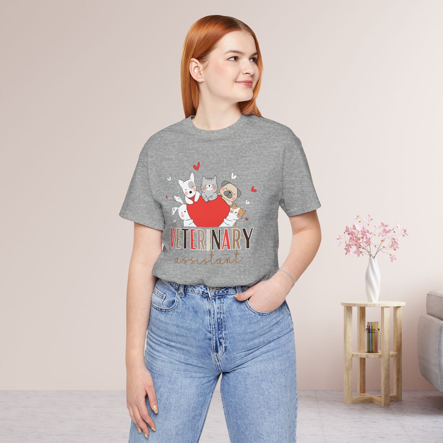 Veterinary Assistant Soft Cotton Tee with Cute Dogs and Cats for VET Assistant