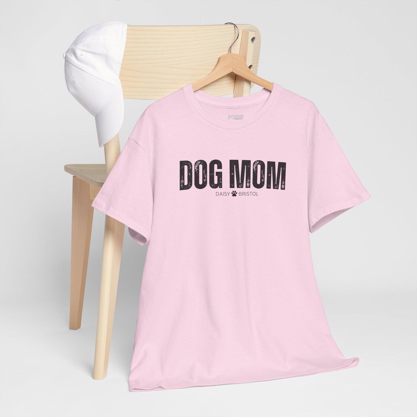 Custom Dog Mom Heavy Cotton Tee with Dogs Name - Personalized Dog Lover Gift