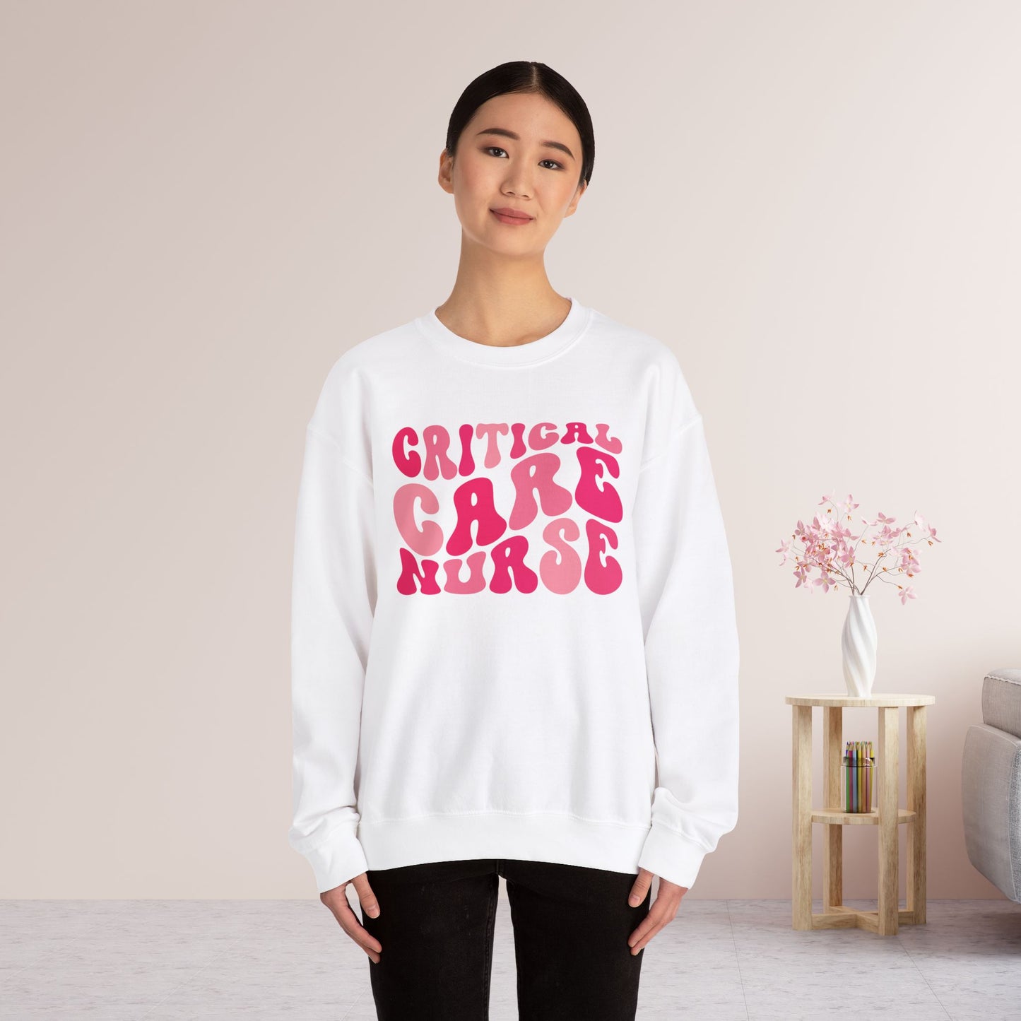 Groovy Pink Critical Care Nurse Crewneck Sweatshirt