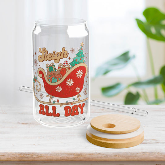 Sleigh All Day Retro Christmas Sipper Glass - Best Christmas Gift