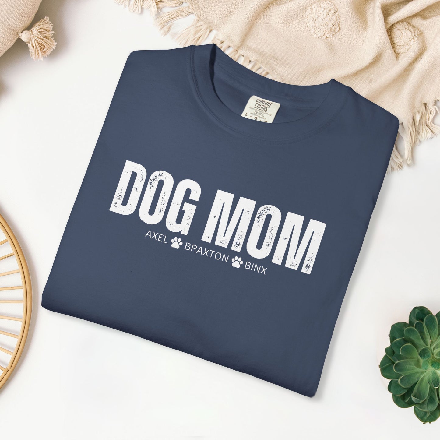 Custom Dog Mom Comfort Colors Shirt with Dogs Name - Personalized Dog Lover Gift