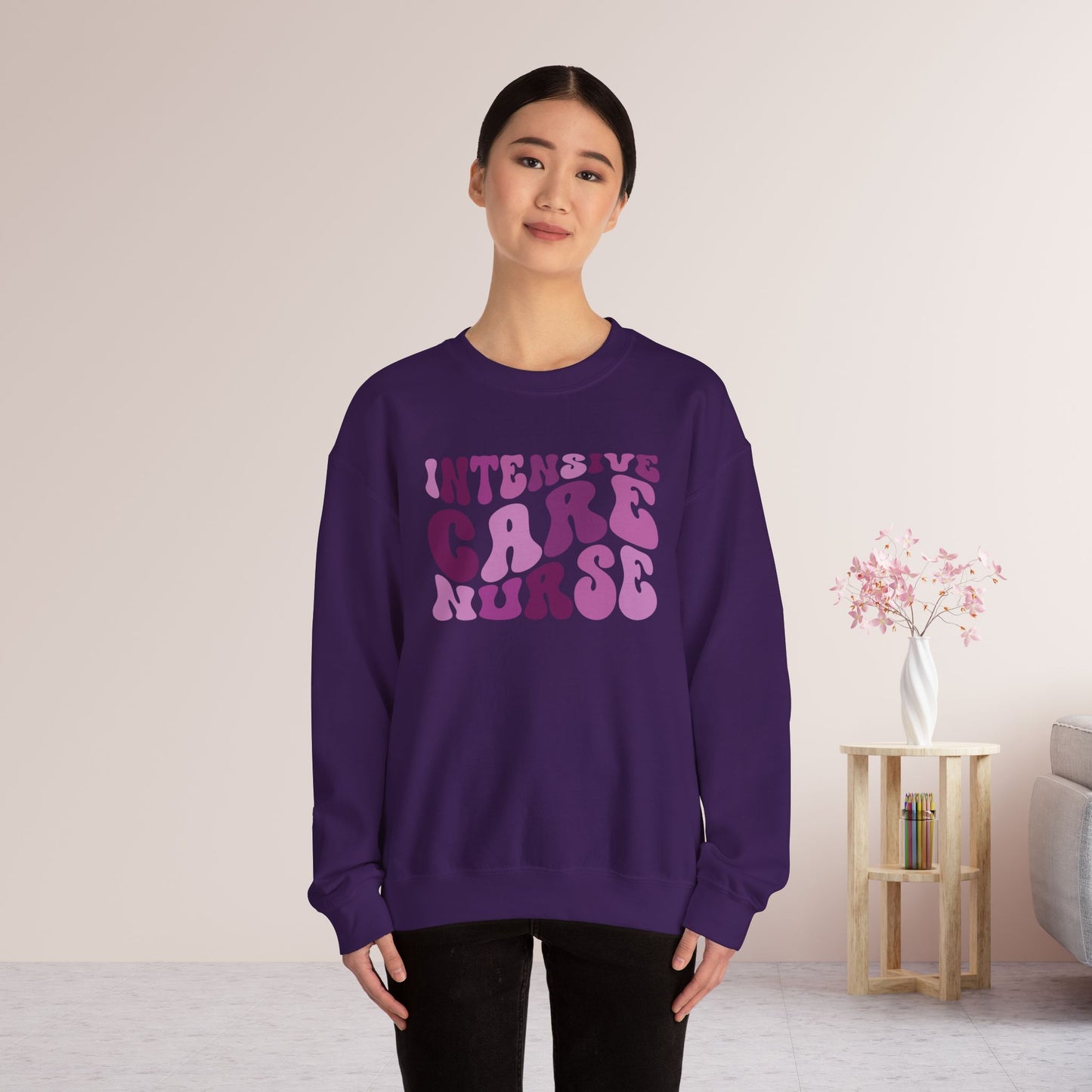 Groovy Purple ICU Nurse Crewneck Sweatshirt