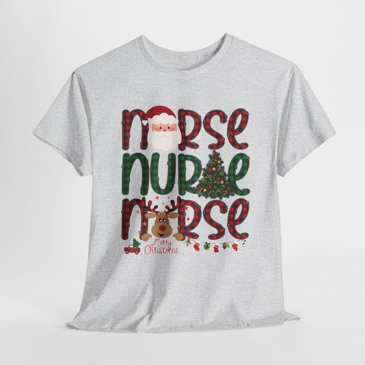 Plaid Christmas Nurse Heavy Cotton Tee