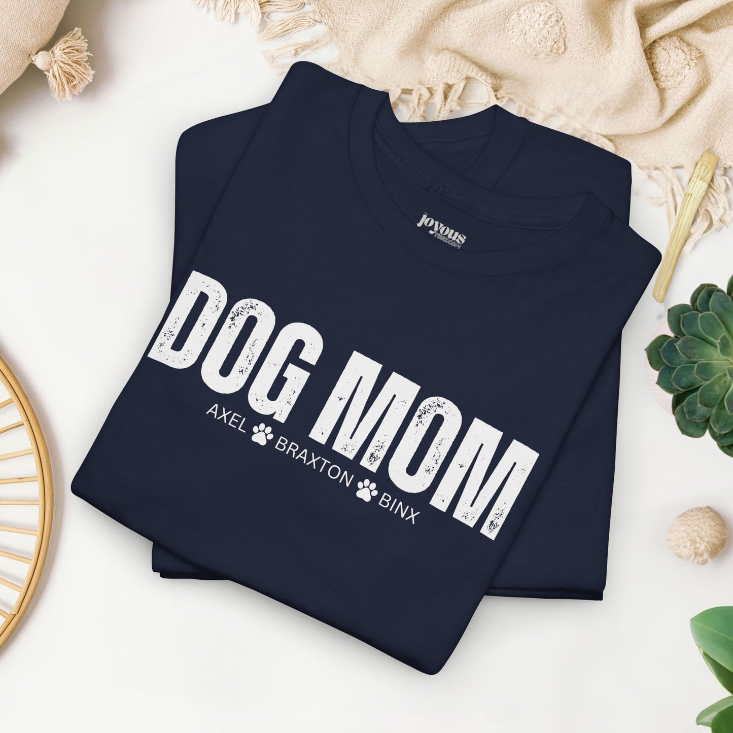 Custom Dog Mom Heavy Cotton Tee with Dogs Name - Personalized Dog Lover Gift