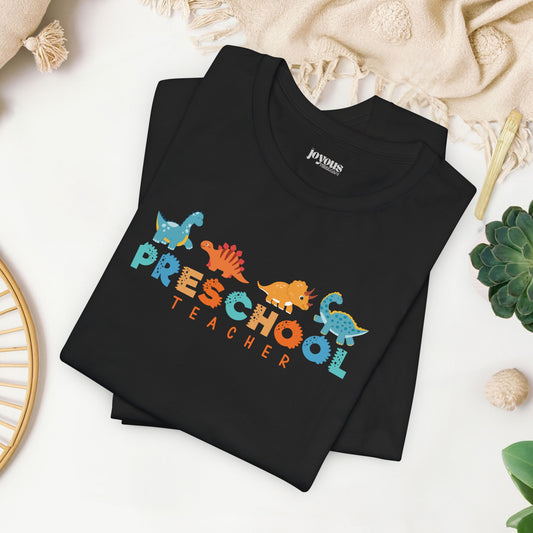 Preschool Teacher Soft Cotton Tee with Cute Dinosaurs