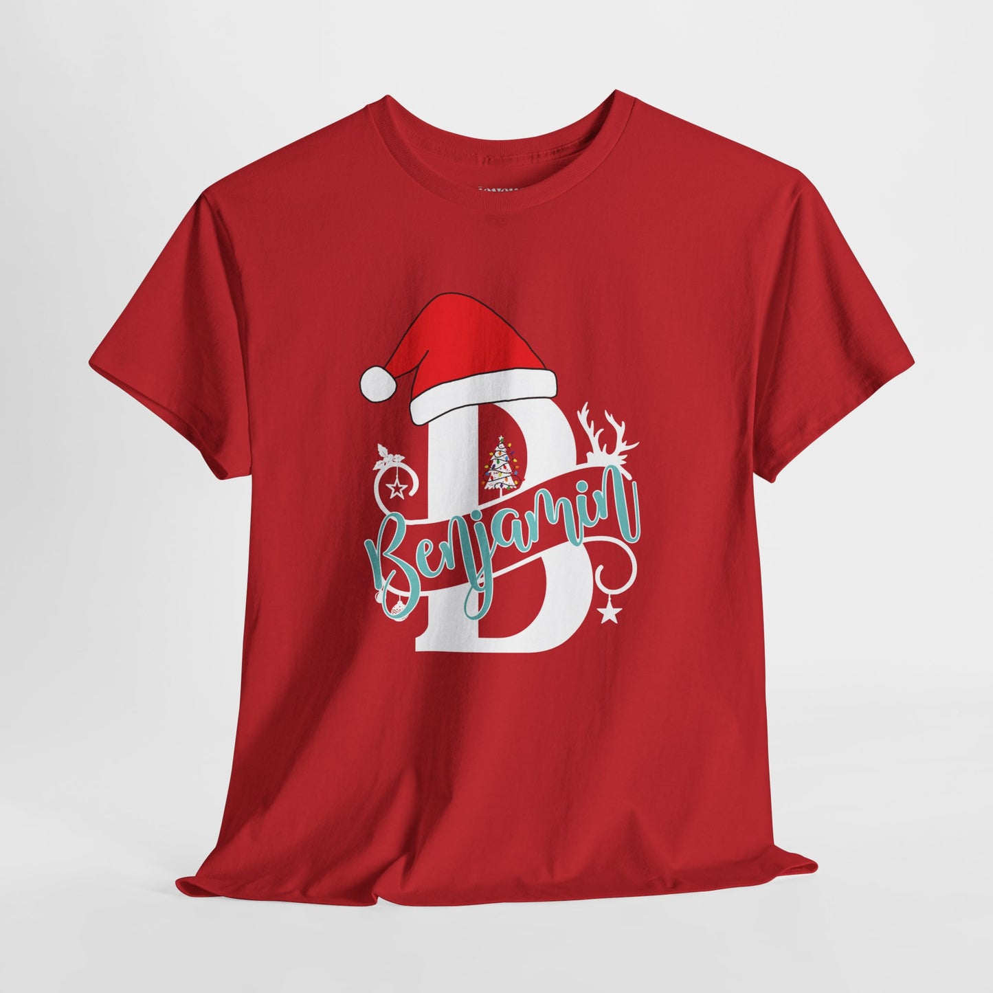 Personalized Christmas Monogram Heavy Cotton Tee with First Name - Custom Christmas Gifts