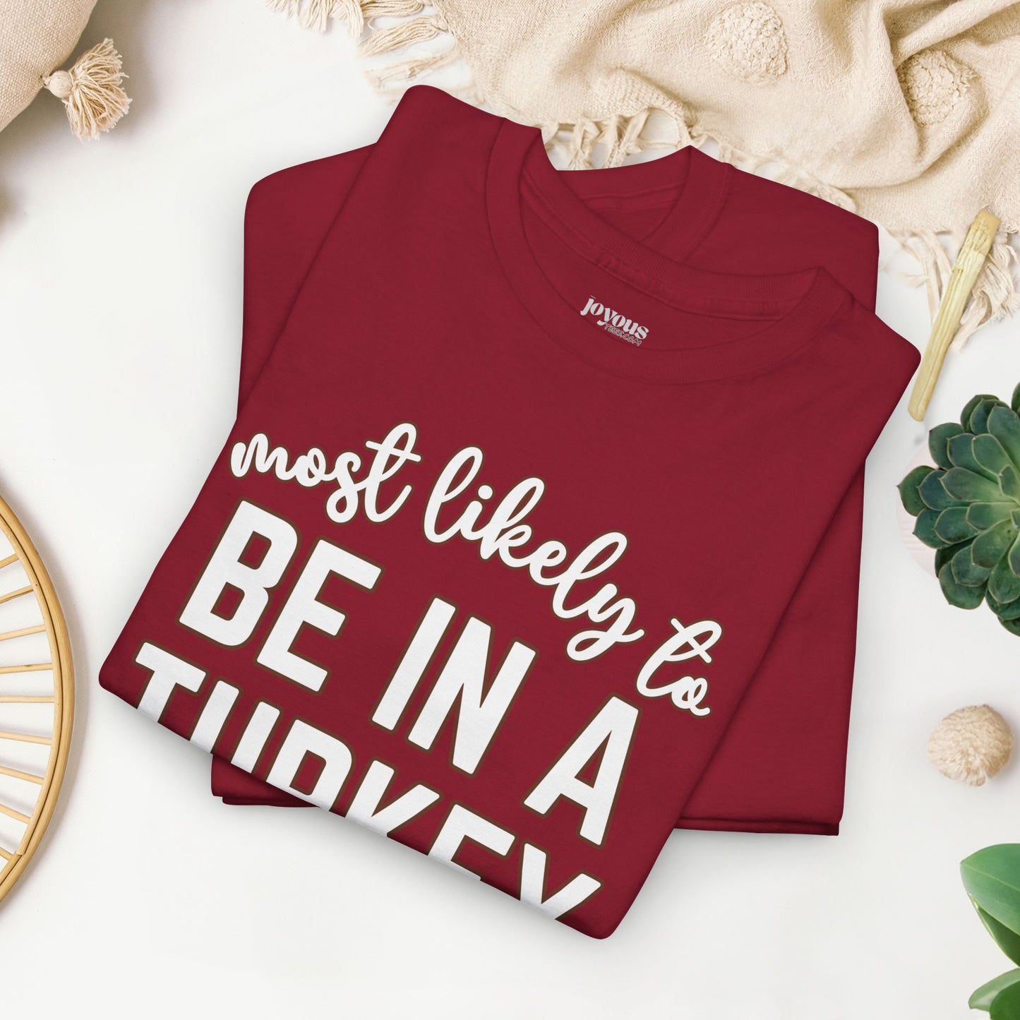 Funny Thanksgiving Shirt - Most Likely to Be in a Turkey Coma Heavy Cotton Tee