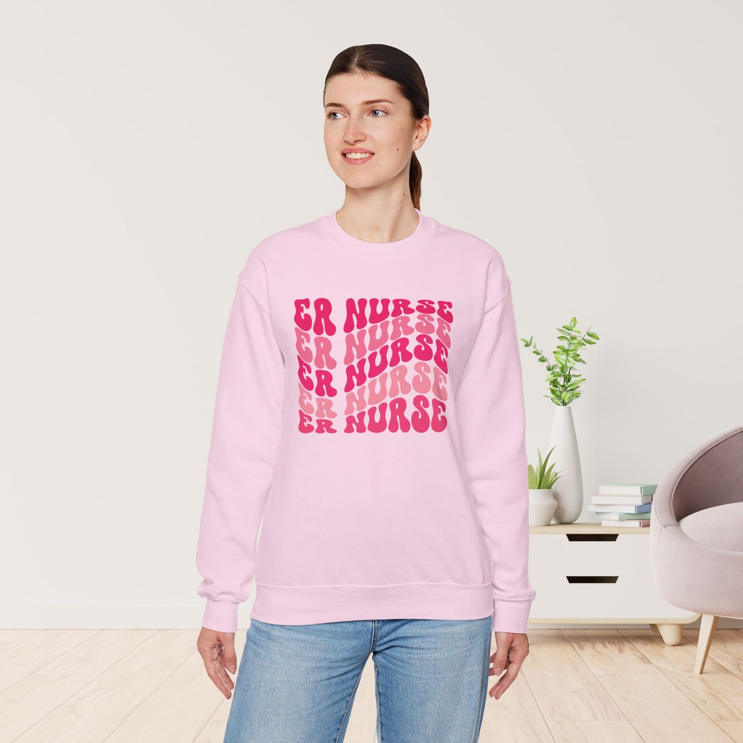 Groovy Pink ER Nurse Sweatshirt - Emergency Nurse Pullover