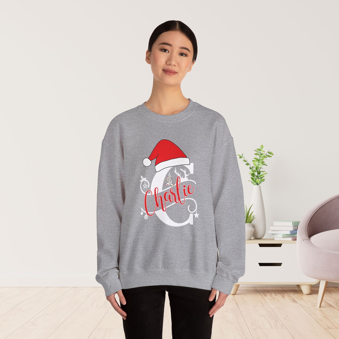 Personalized Christmas Monogram Sweatshirt with First Name - Custom Christmas Gifts