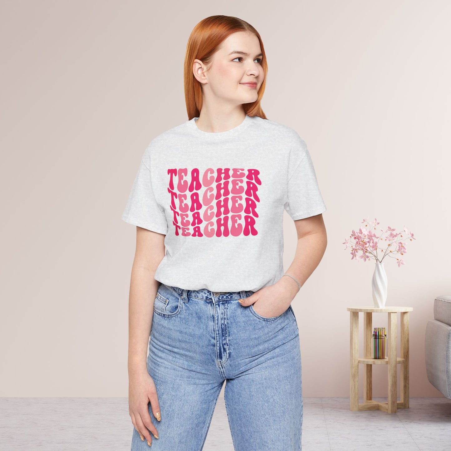 Groovy Pink Teacher Soft Cotton Tee for School Teachers