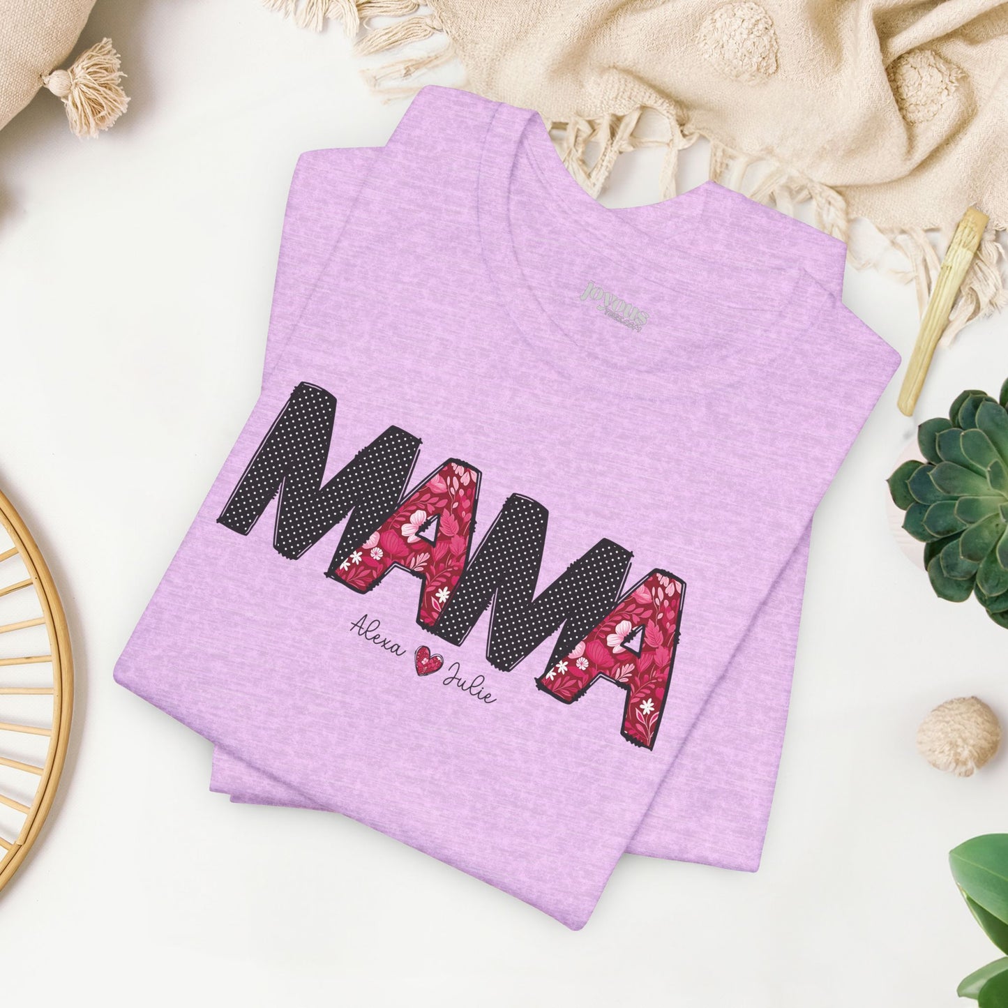 Custom Mama Soft Cotton Tee with Kids Names - Personalized Gift for Mom