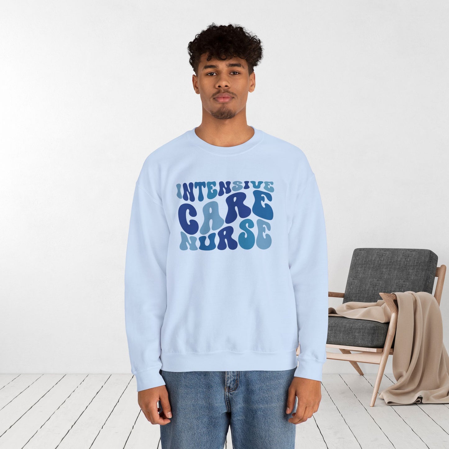 Groovy Blue ICU Nurse Crewneck Sweatshirt