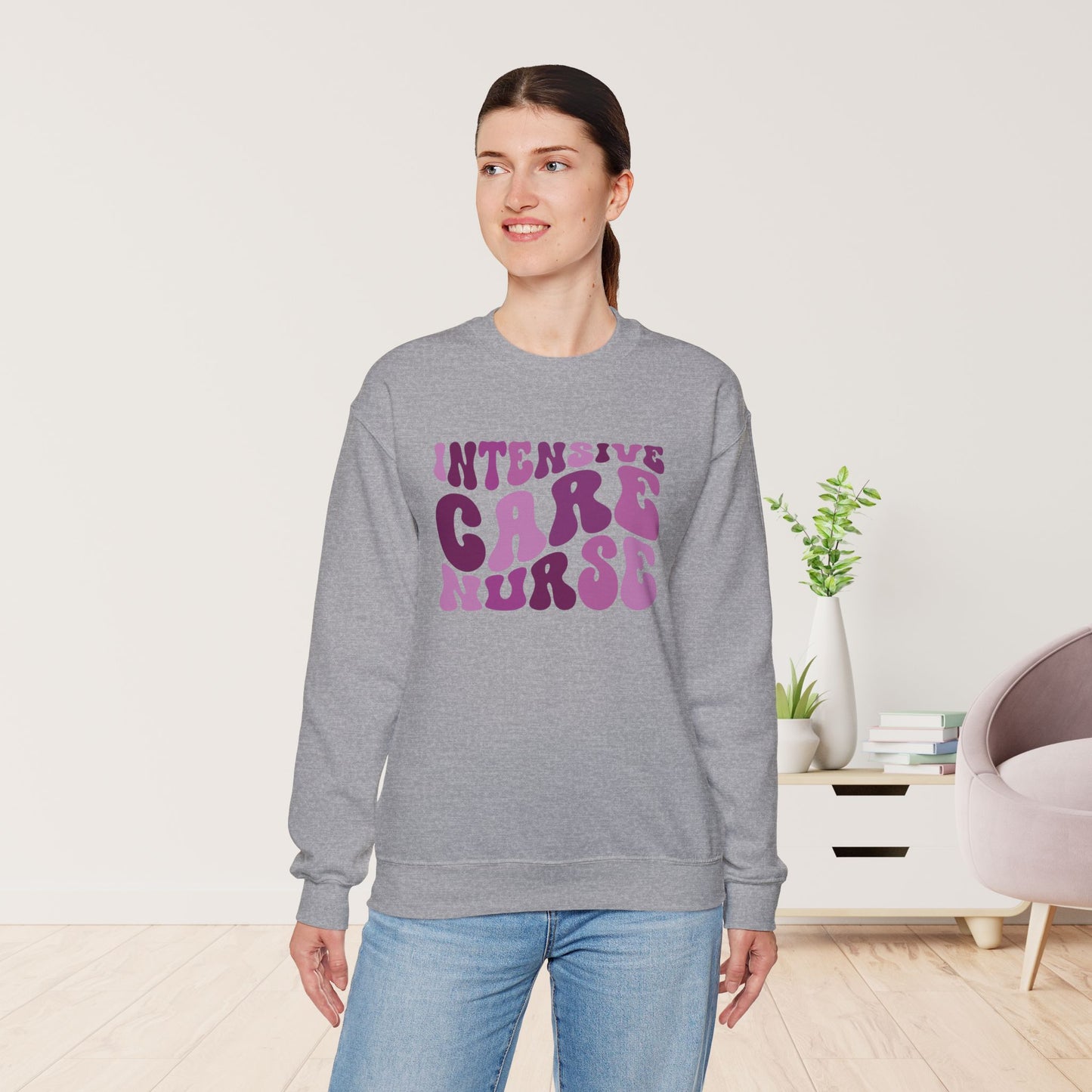 Groovy Purple ICU Nurse Crewneck Sweatshirt