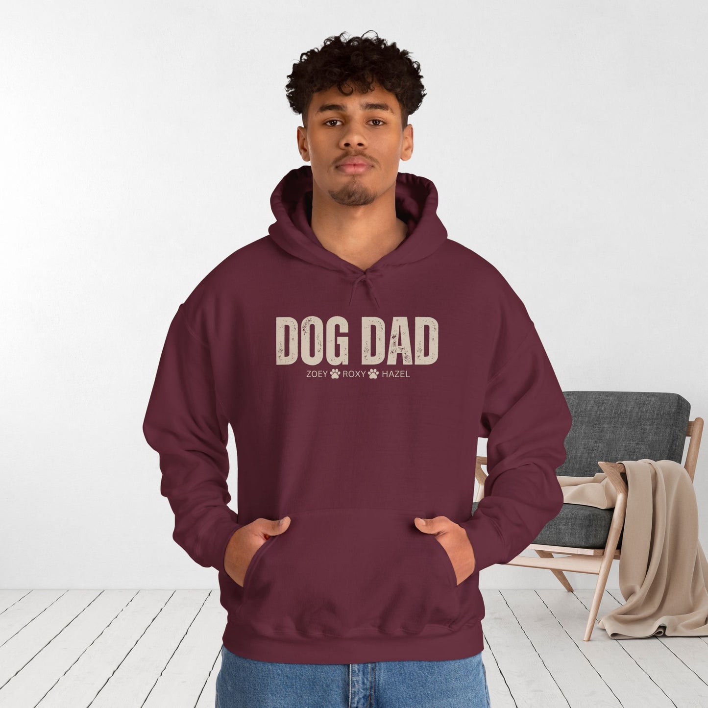 Custom Dog Dad Hoodie with Dogs Name - Personalized Gift for Dog Dad